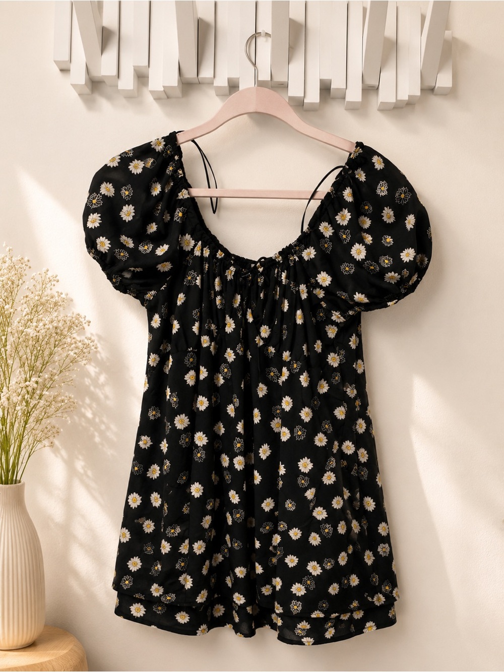 BP. Black Daisy Off-Shoulder Mini Dress